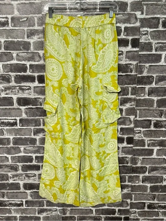 Urban Outfitters Sophie Paisley Printed Pull On Cargo Pant Chartreuse green - Picture 9 of 14
